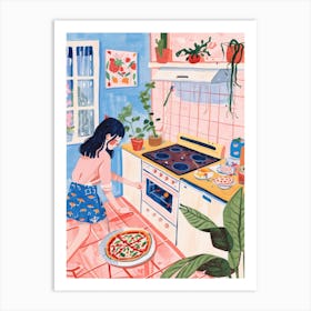 Girl Making A Pizza Lo Fi Kawaii Illustration 1 Art Print