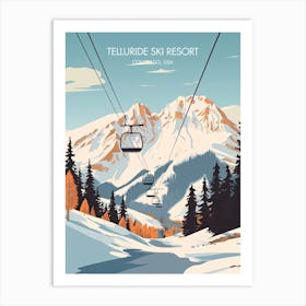 Poster Of Telluride Ski Resort   Colorado, Usa, Ski Resort Illustration 2 Art Print