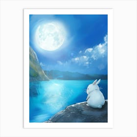 White Rabbit In The Moonlight Art Print