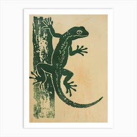 Forest Green Moorish Gecko Lizard Block Print 5 Art Print