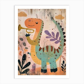 Dinosaur Playing The Trumpet Painting 1 Art Print