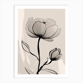 Line Art Tulips Flowers Illustration Neutral 7 Art Print
