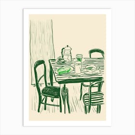 Breakfast In Bondi Beach Green Line Art Illustration Art Print