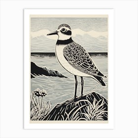 B&W Bird Linocut Grey Plover 1 Art Print