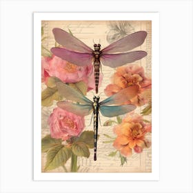 Dragonfly Vintage Pastel 1 Art Print