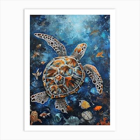 Turtle Underwater With Fish Painting 3 Art Print