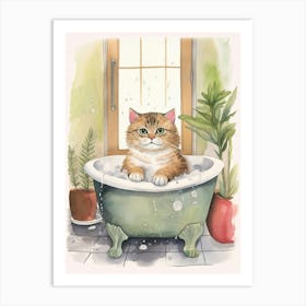 Scottish Fold Cat In Bathtub Botanical Bathroom 3 Art Print
