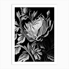 Peony Leaf Linocut 1 Art Print