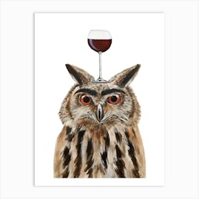 Owl With Wineglass Art Print
