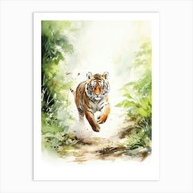Tiger Illustration Running Watercolour 3 Art Print