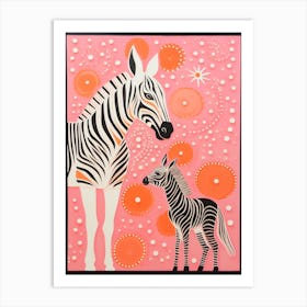 Zebra Mother & Calf Pink & Orange 4 Art Print