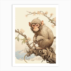 Monkey Animal Drawing In The Style Of Ukiyo E 2 Art Print