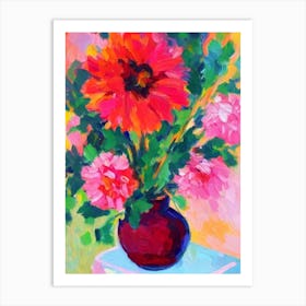 Dahlia Floral Abstract Block Colour Flower Art Print