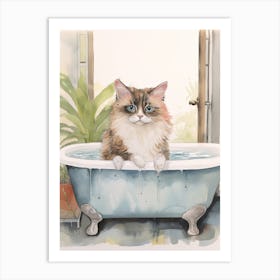 Balinese Cat In Bathtub Botanical Bathroom Art Print