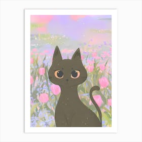 Cat In Tulips Art Print