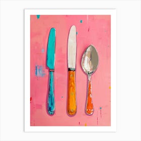 Kitsch Knife Fork Spoon Brushstrokes 1 Art Print