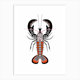 Lobster Illustration Black White Orange Art Print