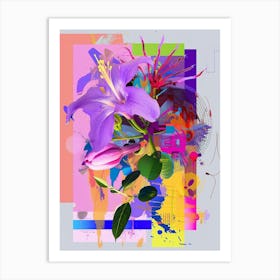 Lilac 2 Neon Flower Collage Art Print