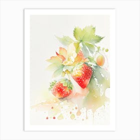 Day Neutral Strawberries, Plant, Storybook Watercolours 1 Art Print