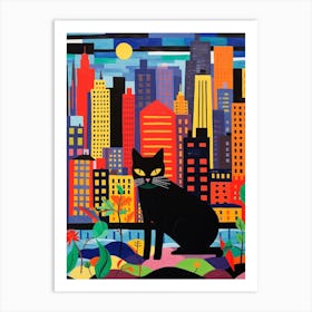 New York City, United States Skyline With A Cat 1 Art Print