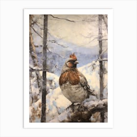 Vintage Winter Animal Painting Grouse 2 Art Print