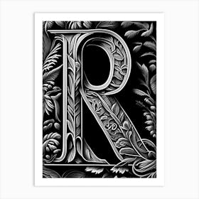R, Letter, Alphabet Linocut 2 Art Print
