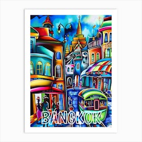 Bangkok City, Cubism and Surrealism, Typography Art Print