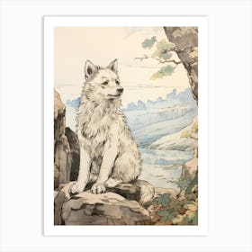 Storybook Animal Watercolour Arctic Wolf 1 Art Print