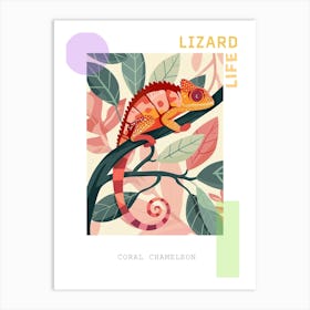 Coral Chameleon Modern Illustration 1 Poster Art Print