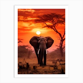 African Elephant Sunset Painting 2 Art Print