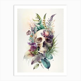 Skull With Watercolor Effects 3 Botanical Art Print