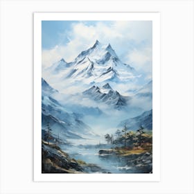 Blue Abstract Mountain Landscape #2 Art Print