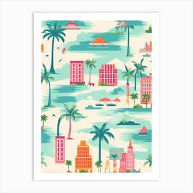 Miami Beach, Florida, California, Inspired Travel Pattern 8 Art Print
