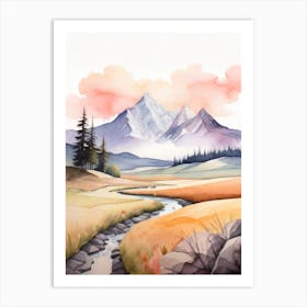 Tranquil Mountains In Minimalist Watercolor Vertical Composition 13 Art Print