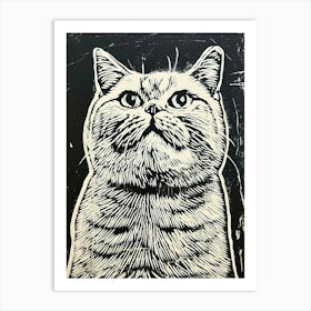 British Shorthair Linocut Blockprint 4 Art Print