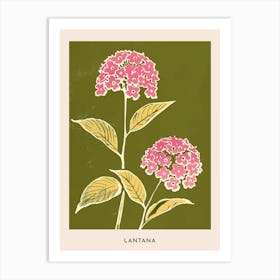 Pink & Green Lantana Flower Poster Art Print