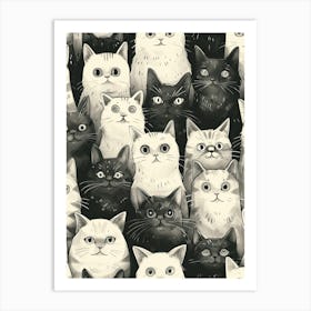 Perfectly Repeatable Artwork With Cute Cat Faces 01 Art Print