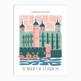 Tower Of London, England   , Travel Poster In Cute Illustration Art Print