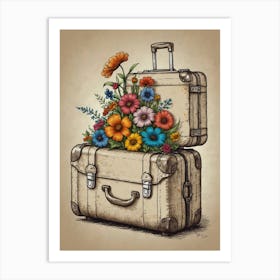 Vintage Suitcase With Flowers 1 Art Print