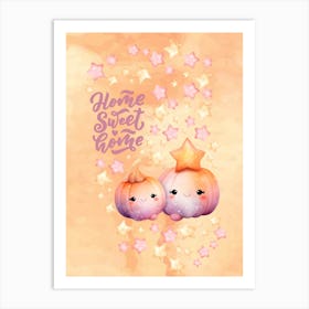 Home Sweet Home peach watercolor background Art Print