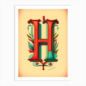 H, Letter, Alphabet Vintage Sketch 1 Art Print