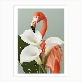 American Flamingo And Calla Lily Minimalist Illustration 1 Art Print