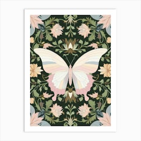 Floral Pattern With Butterfly Vector Style William Morris Art Print