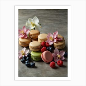 Macarons And Flowers Art Print