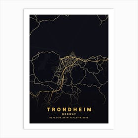 Trondheim Norway Black And Gold Map Art Print