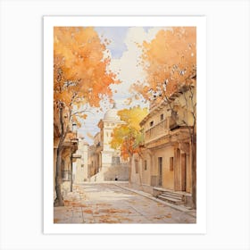 Athens Greece In Autumn Fall, Watercolour 4 Art Print