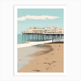 Brighton Pier Sandy Beach Generated Stilts Muted Pastel Tones Art Print