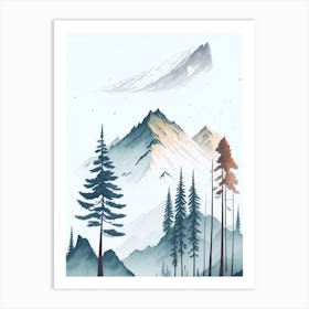 Mountain And Forest In Minimalist Watercolor Vertical Composition 5 Art Print