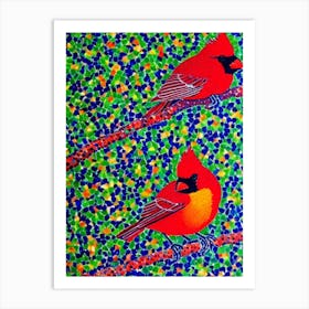 Cardinal 2 Yayoi Kusama Style Illustration Bird Art Print