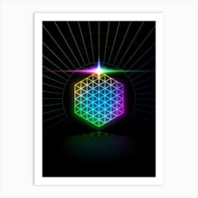 Neon Geometric Glyph in Candy Blue and Pink with Rainbow Sparkle on Black n.0181 Art Print